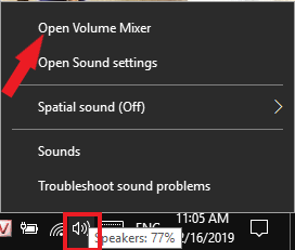 Chọn Open Volume Mixer để quản lý và điều chỉnh âm thanh trong win 10 hiệu quả