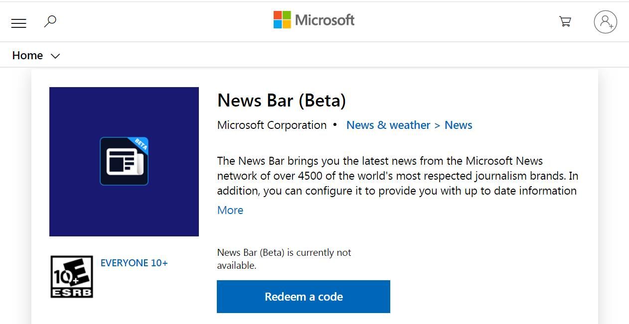 App News Bar trên Microsoft Store