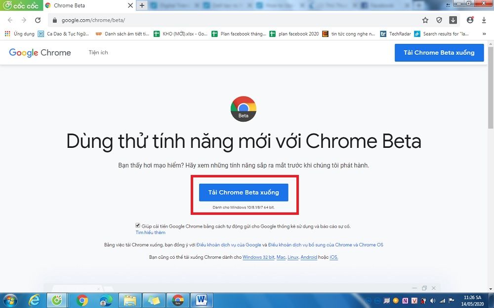 Tải xuống Google Chrome bản Beta