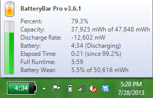 Giao diện phần mềm BatteryBar