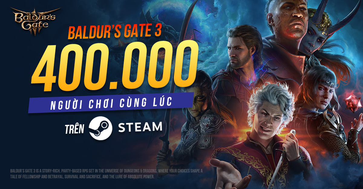 BaLDur’s Gate 3 “Phá đảo” Steam với hơn 400.000 người chơi cùng lúc!